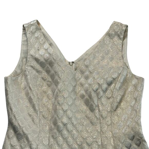 CREMIEUX Women's Ivory Jacquard Metallic Gold Shimmer Cocktail Mini Dress Sz 12 - Picture 2 of 12